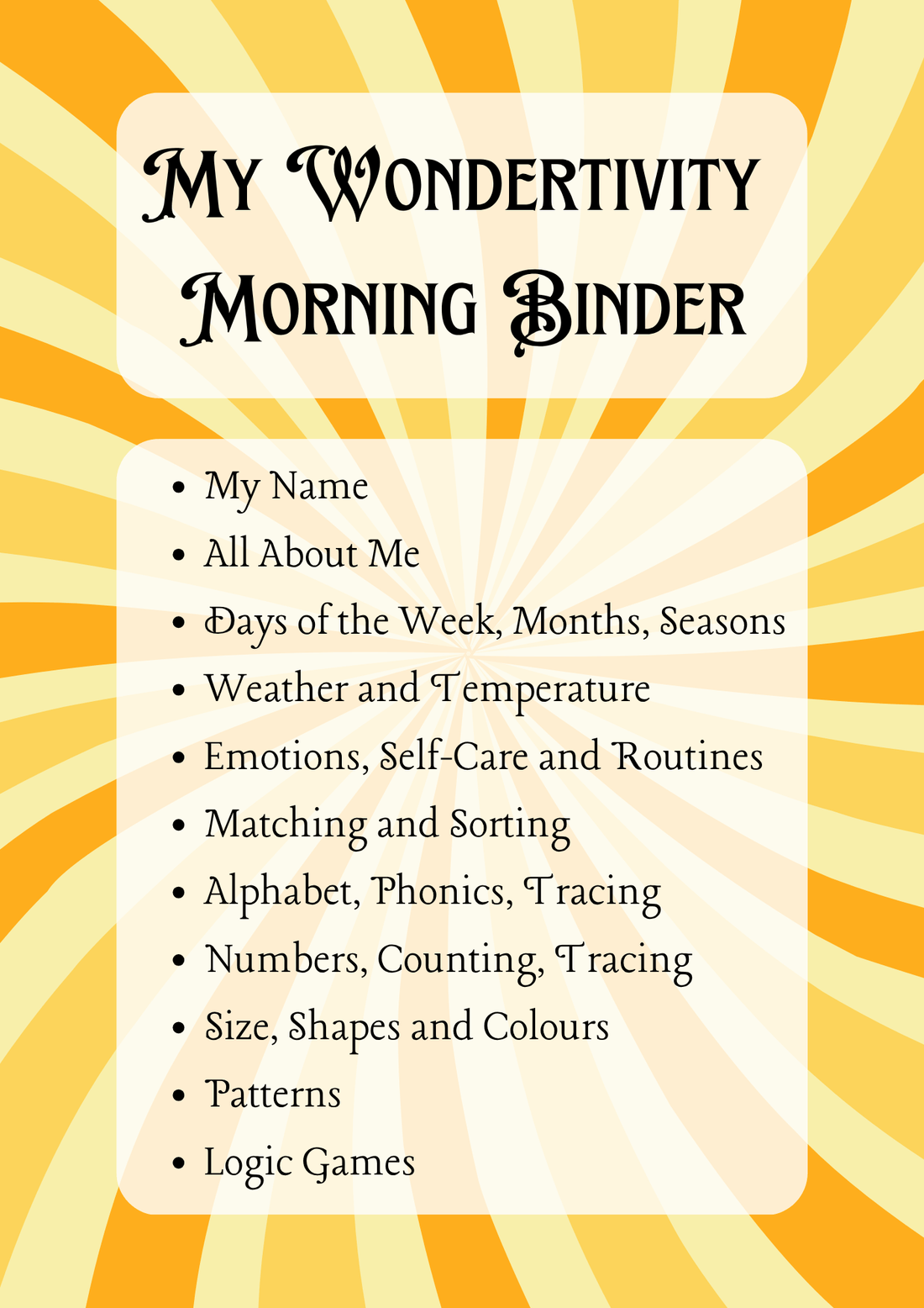 My Wondertivity Morning Binder DIGITAL DOWNLOAD - Wondertivity